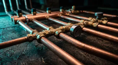 New copper water pipework with brass compression fittings and isolation valves